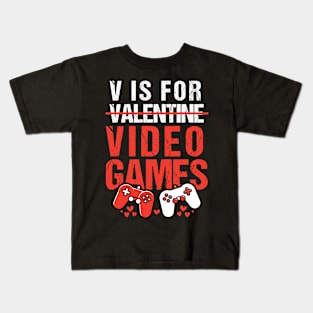 V Is For Video Games Funny Valentine's Day Gamer Kids T-Shirt